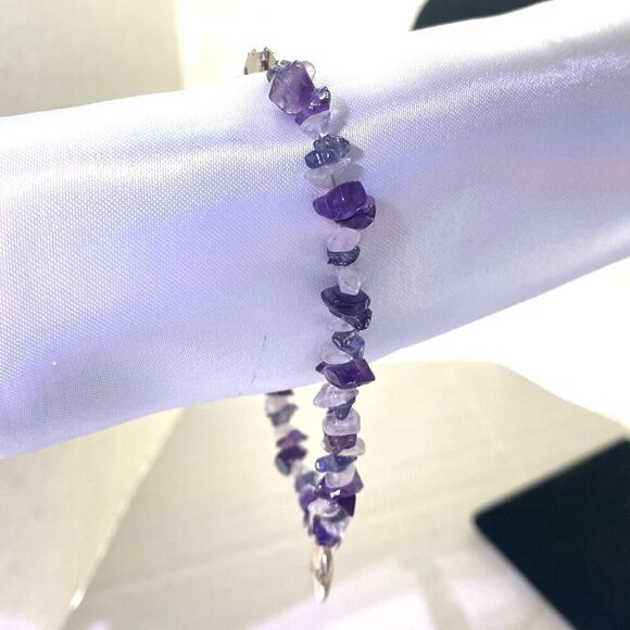 OQ# Natural Amethyst & White Agate & Sterling 925 Silver Bracelet - Picture 3 of 9